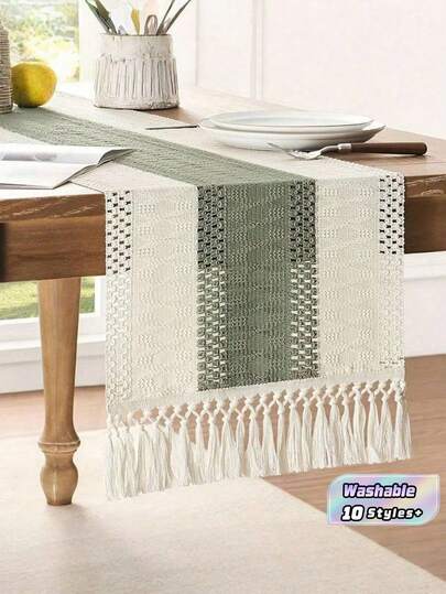 1 Tấm Khăn Trải Bàn Phong Cách Boho, Khăn Trải Bàn Macrame Màu Kem & Xám Có Tua Ruy Băng, Thích Hợp Cho Phòng Ăn, Phòng Ngủ, Trang Trí Phong Cách Boho, Trang Trí Quà Tặng, Trang Trí Đám Cưới, (Nhiều Kích Cỡ Có Sẵn)