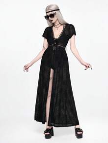 ROMWE Áo khoác cardigan voan mỏng họa tiết mạng nhện phong cách Gothic cho kỳ nghỉ xuân/hè trên bãi biển - màu đen - Xem 1