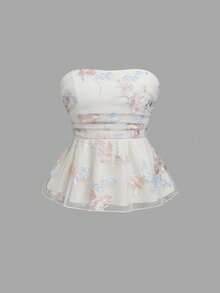 Qadelle Floral Embroidered Fabric Ruched Waist A-Line Camisole Top For Women, Romantic Vacation Style - Multicolor - View 7