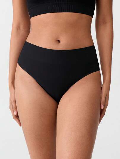 Loungeista 1pc Solid Color & Leopard Print High Waisted, Seamless, Simple Casual Women Triangle Panties