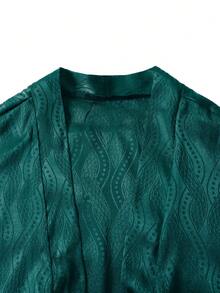 Manfinity RSRT Men's Summer Casual Beach Vacation Jacquard Loose Fit Shirt And Shorts Set - Dark Green - View 7