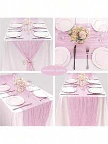 Bohemian Style Sheer Table Runner. Romantic Farmhouse Cheese Cloth Long Table Runner For Wedding Bride Party Birthday Decor(Pink) - Pink - View 4
