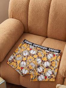 GARFIELD | SHEIN Calzoncillos tipo bóxer cómodos con estampado de dibujos animados, shorts de piel amigable - Amarillo - Ver 2