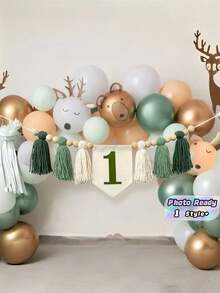 1 Buah Banner Kursi Tinggi Ulang Tahun dengan Karangan Bunga Hijau Cokelat untuk Dekorasi Pesta, Properti Photo Booth, Perayaan Natal - MultiWarna - View 1