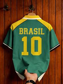 Manfinity Campus Court Áo Polo đội tuyển Brazil phong cách retro cho nam, áo polo phối màu dáng rộng cho nam, áo thun in hình cho nam, áo thun in hình cho nữ, áo khoác thể thao thời trang cho nam, áo polo bóng đá/bóng đá tay ngắn cho nam. - Nhiều màu - Xem 6