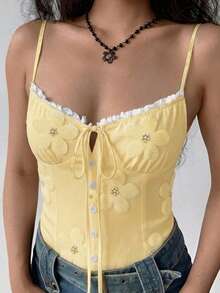 Sundraya Camiseta de tirantes con lazo de encaje floral de verano para mujer - Multicolor - Ver 4