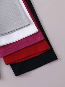 5pcs/Set Girls' Solid Color Leggings, Comfortable Fitted Short Design, Suitable For Spring/Summer - Multicolor - View 5
