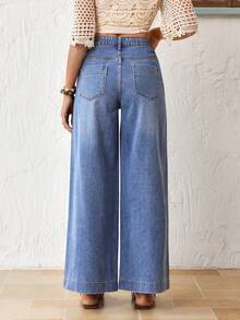 EMERY ROSE Quần jeans nữ dáng rộng, thoải mái, đa năng, có túi bên hông, thích hợp cho kỳ nghỉ và đi làm. - Màu xanh lam - Xem 2