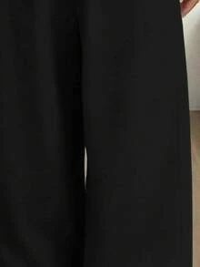 SHEIN 少女純色中腰厚實休閒簡約舒適長褲 - 黑色 - 查看 3