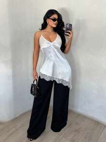 SHEIN SXY Elegant Summer Lace Patchwork Camisole - White - View 5