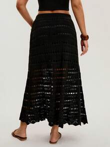Travachic Đầm maxi cotton đục lỗ dáng thường ngày dành cho nữ, mùa hè. - màu đen - Xem 9