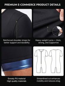 Gym Rark Men's Sauna Suit Full Body Waist Training Shirt With Zipper,Short Sleeve Compression Jumpsuit,Abdominal Control Shaping Tight Clothing For Fitness, Gym - Blue - View 5