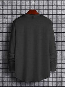 Manfinity Homme Men's Letter Print Round Neck Long Sleeve Casual T-Shirt - Grey - View 2