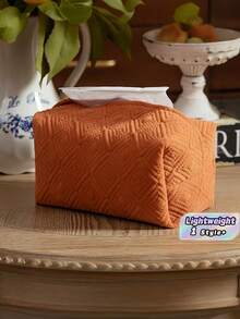 Orange Solid Color Tissue Box Cover, Portable Desktop Storage Box Suitable For Car, Home, Office, Made Of High-Quality Fabric, Modern Decor, Easy To Clean, Lightweight Design - Orange - View 1