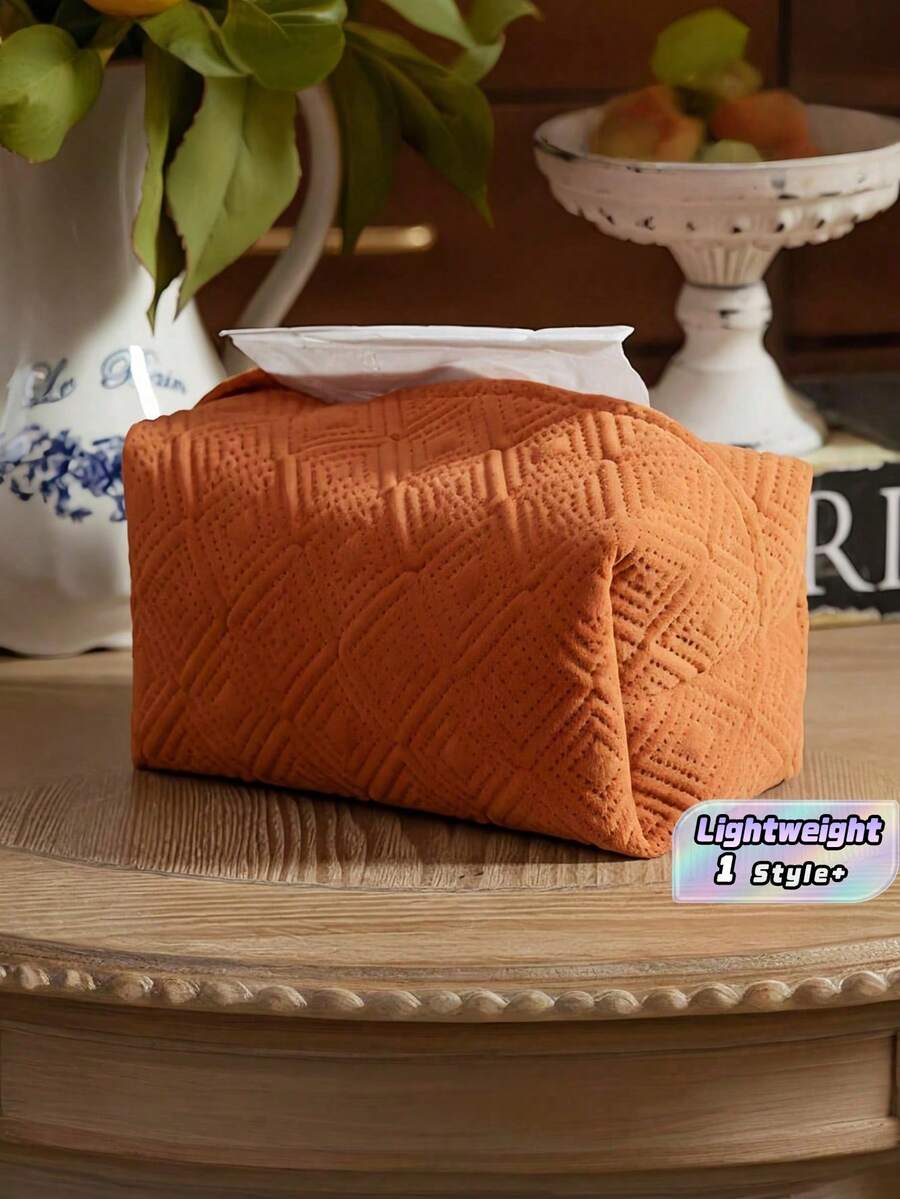 Orange Solid Color Tissue Box Cover, Portable Desktop Storage Box Suitable For Car, Home, Office, Made Of High-Quality Fabric, Modern Decor, Easy To Clean, Lightweight Design - Orange - View 1