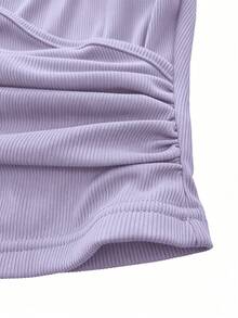 Easura Plus Size Women's Solid Color Round Neck Short Sleeve Cutout Design Casual T-Shirt - Mauve Purple - View 3
