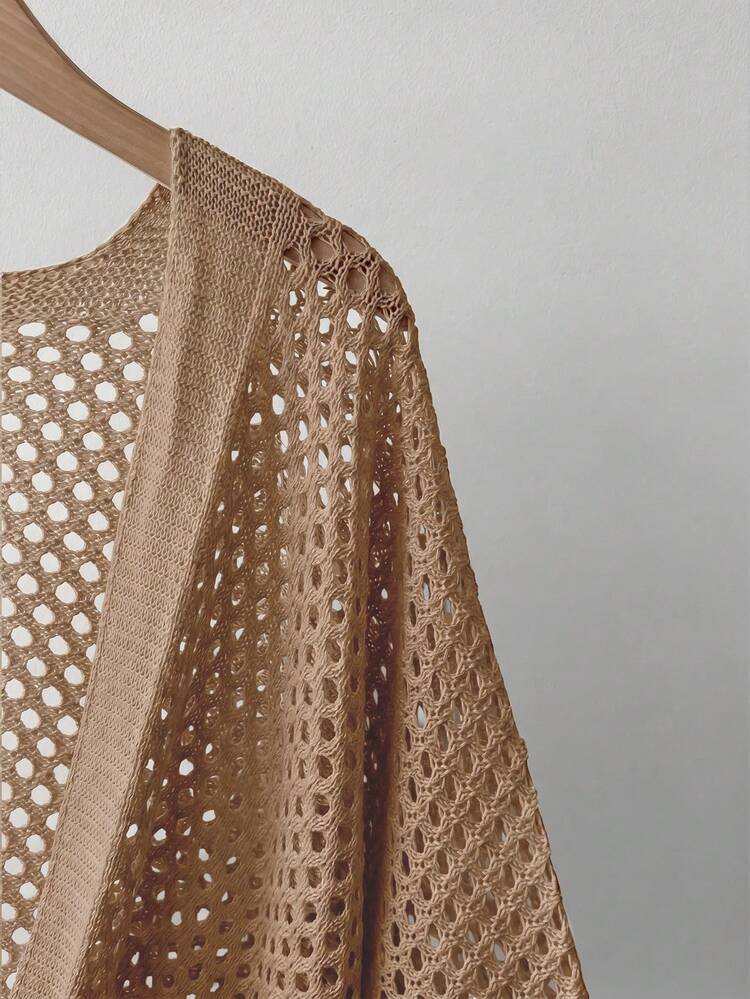 Qadelle Áo khoác cardigan nữ dáng rộng, thời trang, đa năng, gợi cảm, cổ chữ V khoét rỗng, thắt nơ phía trước. - màu nâu - Xem 4