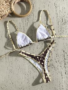 Swim Mod Women's Random Print Halter High Cut Bikini Set, Spring/Summer - Multicolor - View 3