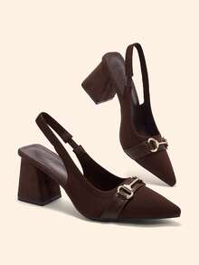 CUCCOO BASICS Women's Shoes Fashion Dark Brown Pointed Thick Heel Empty High Heel Shoes Suitable For Commuting, Dating, Parties, Weddings And Other Occasions To Wear - Coffee Brown - View 3