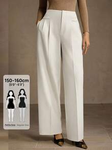MOTF Petite WOMEN'S SOLID COLOR FOLD PLEATED CASUAL PANTS, VERSATILE FOR COMMUTING - White - View 1