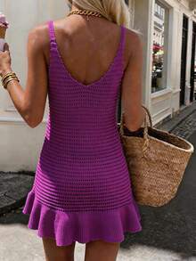 Flora Isola Flora Isola Spring/Summer Sleeveless V-Neck Backless Knit Dress, Casual Beach Vacation Style - Purple - View 2