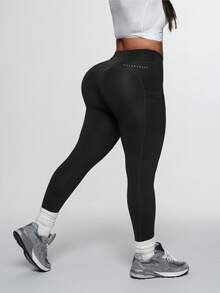 Slayform Slayform Plus Size High Waist Compression Leggings With Pockets, Reflective Dots, Butt Lifting Booty Lifting Pants Yoga Pants High Waist Compression Workout Tights - Black - View 6