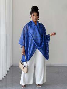 Plusstorlek Dam Lös Fashionabla Twist Collar Blus - Marinblå - Visa 3
