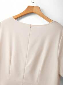 GlowEve CURVE Vestido elegante de manga corta con cuello de corazón y estampado floral para mujer de talla grande - Albaricoque - Ver 3