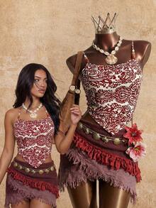 Elin Vora Nueva camiseta corta con decoración de cuentas, con tirantes anudados, de estilo casual, para vacaciones, oficina, viajes y citas, sexy para mujer - Rojo y blanco - Ver 1