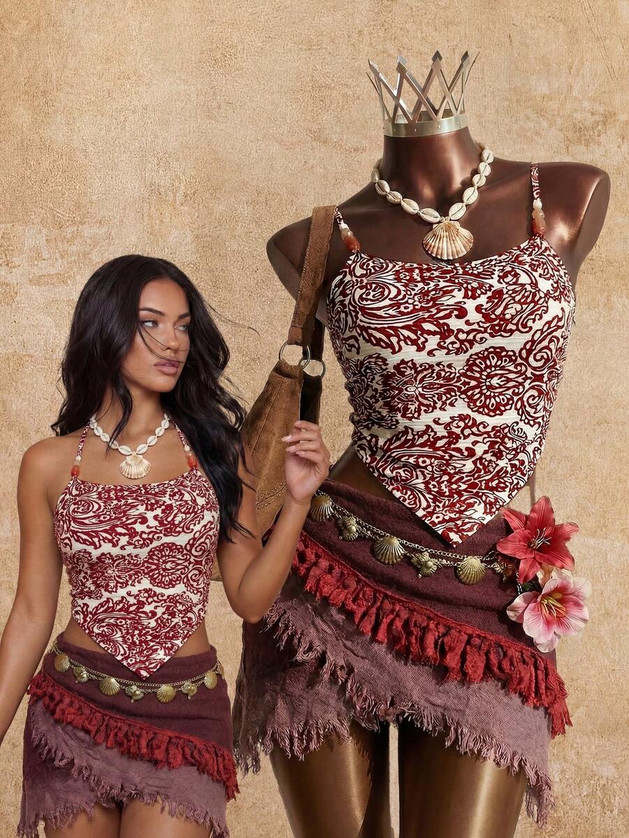 Elin Vora Nueva camiseta corta con decoración de cuentas, con tirantes anudados, de estilo casual, para vacaciones, oficina, viajes y citas, sexy para mujer - Rojo y blanco - Ver 1