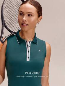 GLOWMODE CourtPleat Lightweight Quick-Dry Sweat-Wicking UPF50+ Polo Collar Half Placket Pleated Golf Dress With Separate Shorts Tennis Golf Summer - Green - View 4