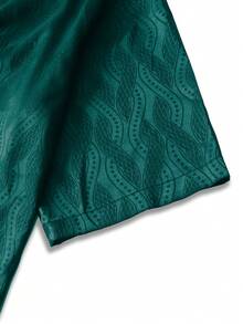 Manfinity RSRT Men's Summer Casual Beach Vacation Jacquard Loose Fit Shirt And Shorts Set - Dark Green - View 8