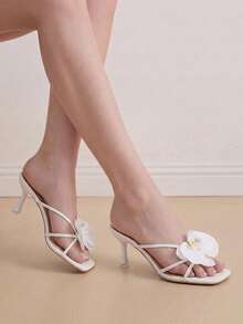 Eladyva Floral Decor High Heel Sandals, European & American Style Beach Summer Slippers, Suitable For Dates, Commuting, Banquets, Gatherings, Parties - White - View 6