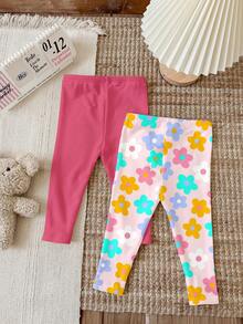 SHEIN [Random 4pcs, Send 3pcs]Menina Bebê Cereja Vintage Fofa, Mini Coração, Estampa Floral Colorida de Dopamina, Relaxe Relaxe, Legging de Cintura Elástica Sólida com Estampa Gráfica para Bebê e Criança, Adequada para Uso em Casa ou Brincadeiras ao Ar Livre na Primavera/Verão, Conjuntos de Verão Fofos para Itens de Verão para Crianças, Itens para Passeios de Verão, Y2K, Kawaii, Festa, Dia a Dia, Férias, Fofo, Confortável, Verão 2026, Cottagecore, Casual de Final de Semana, Roupas para Ensaio Fotográfico - Multicolorido - Visão 7