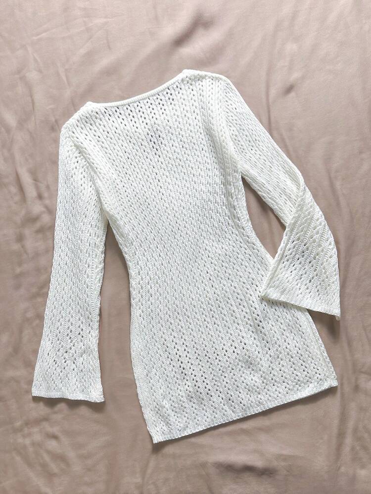 Tween Girl Spring/Summer Beach Vacation Crochet Knit Sheer Cover-Up - White - View 2