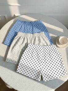 SHEIN EZwear Bộ 3 quần short nữ thoải mái kiểu vintage chấm bi và họa tiết da báo, chất liệu vải dệt, phù hợp mặc hàng ngày, bộ quần short in họa tiết rằn ri. - Nhiều màu - Xem 2