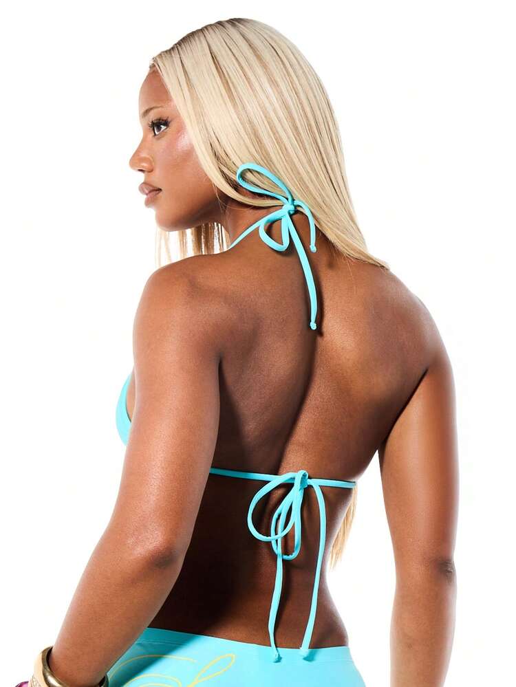 SUMWON Conjunto de Maiô Bikini Halter Triângulo Feminino com Short Booty Parte Inferior Roupa de Banho Férias na Praia Maiô Bikini de Duas Peças Festa na Piscina de Verão Turquesa