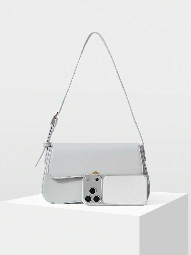 WOMEN'S FASHION LIGHT BLUE SHOULDER BAG, EXQUISITE HARDWARE BUCKLE, MINIMALIST FLIP BAG TYPE, SUITABLE FOR GIRLS, LADIES, DAILY, COMMUTING, SHOPPING, DATING, MATCHING
