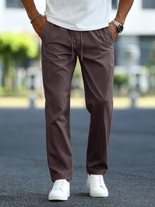 Manfinity Homme Men's Solid Color Drawstring Waist Pocket Casual Pants - Maroon - View 7