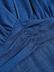 Elenzga V-Neck Ruched Waist Sleeveless Dress, High-End French Style, Slimming, Summer New Arrival - Dusty Blue - View 6
