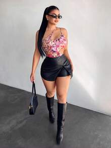 SHEIN SXY Áo tắm liền thân gợi cảm họa tiết da báo và hoa, khoét rỗng, dành cho nữ, phong cách nghỉ mát biển. - Nhiều màu - Xem 4