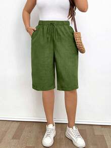 EMERY ROSE Pantalones cortos casuales de unicolor talla grande - Verde - Ver 4