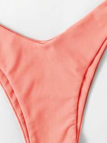 Swim Basics 女士夏季沙滩纯色扭结性感比基尼泳装套装 - 珊瑚粉 - 查看 4
