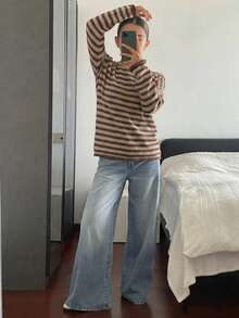 Dazy Kids Quần jean denim dáng casual thường ngày, có túi và khuy cài, dành cho bé gái tuổi teen. - Màu xanh lam - Xem 3