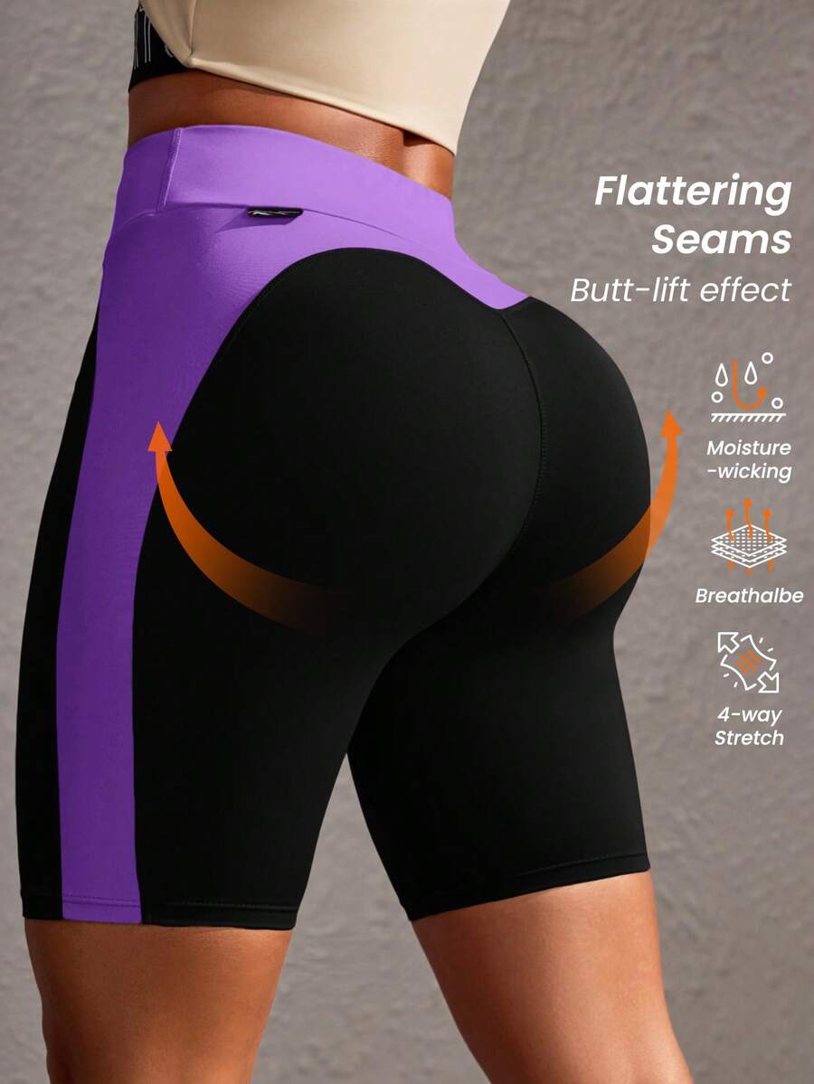 Powerista Women's Blue Color Patchwork Slim-Fit Casual Sport Shorts, For Daily Fitness & Gym, Everyday Wear Casual Airport Back To School Winter Elegant Spring Summer Running Yoga Pitalles Indoor Outdoor Activie Casual Capsule Wardrobe Everyday Oversized Tee Airport Back To School Winter Elegant Summer All Season - Purple - View 1