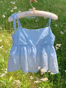 SHEIN Comfortcana Áo sơ mi buộc dây bằng vải thêu, trang phục mùa hè dành cho nữ. - Nhiều màu - Xem 6