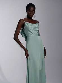 Elitara Vestido elegante de dama de honor de unicolor con volantes en el bajo - Agua verde azul - Ver 5