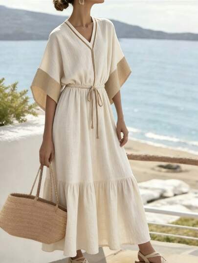 Balvessa Women's V-Neck Long Dress, Summer