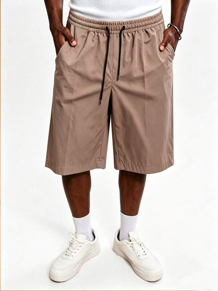 SUMWON Men's Casual Drawstring Bermuda Shorts With Relaxed Fit And Side Pockets For Summer Comfort,  Beige Shorts For Men, Long Shorts For Men, Jogging Shorts For Men