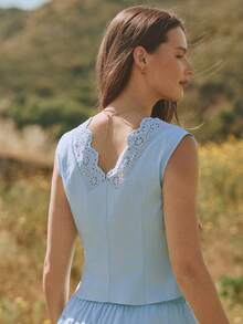 WESTFADE Áo ôm dáng, chất liệu 100% cotton và có khuy cài, thắt nơ phía trước. - Màu xanh lam - Xem 2